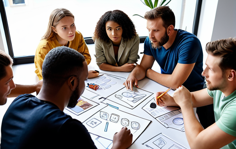 ** A diverse team participating in a "creative marathon" workshop, brainstorming innovative ideas for a new product or service. Focus on energetic collaboration and idea generation.

**