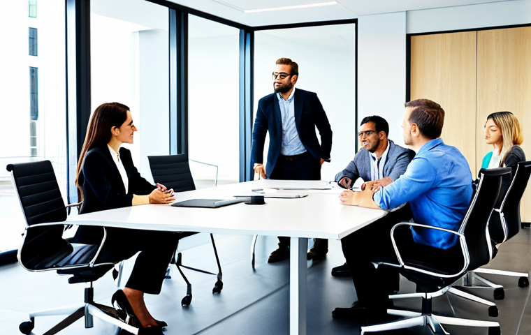 직원 참여를 높이는 포용적 정책 - Open Communication in a Modern Office**

"A diverse group of fully clothed professionals in a bright...